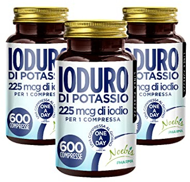 Ioduro di Potassio 600 Compresse - 225 mcg di Iodio per 1 Compressa - Alto Dosaggio - Normale Funzione della Tiroide - Fornitura di Lunga Durata