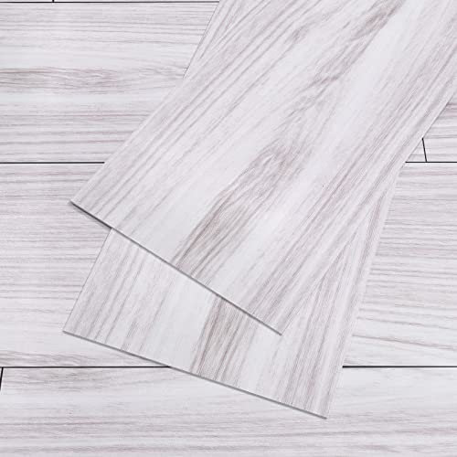 VEELIKE Suelo Vinilo Autoadhesivo Efecto Madera Blanco Suelo Vinilo Rollo Dormitorio Pegatinas de Baldosas Adhesivas Suelo Papel Adhesivo para Suelo Interior Cocina Impermeable 90cm×15cm 4 Piezas