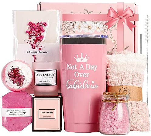 TOPCHANCES Gåvor till kvinnor, födelsedagspresent till väninna, julklappar 20 oz, rostfritt stål, vinmugg med strumpor, presentförpackning, aromaterapi, badset för syster, fru, gåva kvinnor