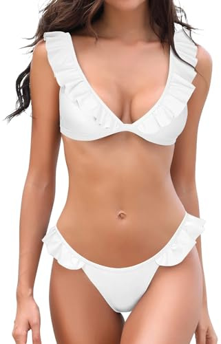 SHEKINI Womens Sexy Bikini Sets Ruffle Push up Two Piece Swimsuits with Low Waisted Bathing Suits Flounce Adjustable Beach Swimwear