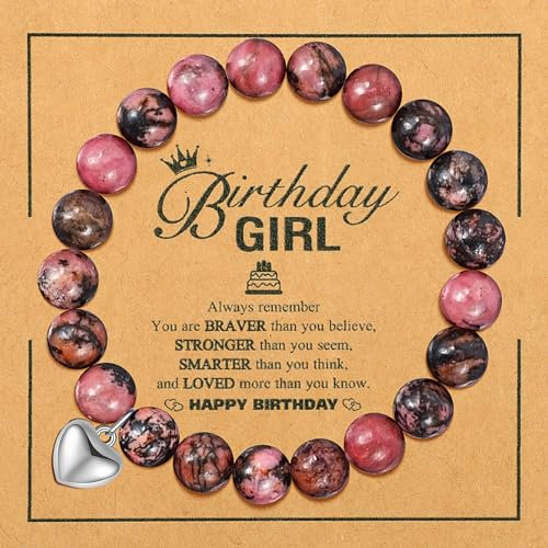 PHOGARY Perlenarmband Damen, Edelstein Heilsteine Armbänder Damen 8mm, Rosa Rhodonit Naturstein Perlen Armband Yoga Armband, Positive Geschenke für Frauen, Mädchen, Mama, Beste Freundin