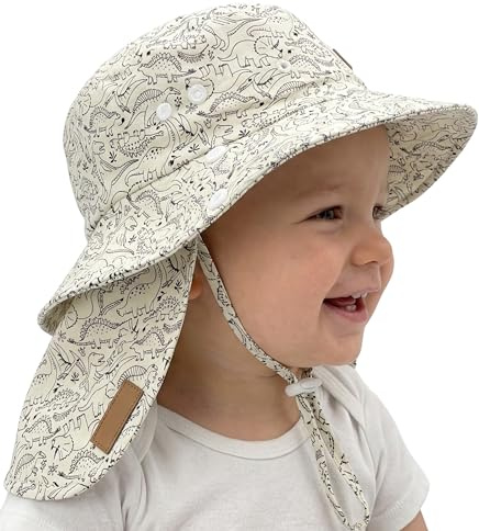 HECKBO Sombrero de Sol para niños con protección UPF 50+ - Algodón, Dinosaurio Sirena - 6-24 Meses (FR/ES, Edad, 6 Meses, 18 Meses, Dinosaurio)
