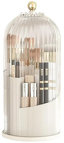 Make up Pinselhalter, 360 Drehbarer Make-up-Pinselhalter Make up Kosmetik Organizer Drehbar Lippenstift Organizer mit Staubdicht Deckel für Schminktisch, Badezimmer (Transparentes Weiß)