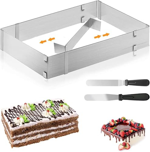 Cake Ring,Cake Mold,Adjustable Rectangle Mousse Cake Ring Mold from 5.9 to 11,Square Shaped Mousse Cake Cutter Baking Mold Pastry Baking Tool for Birthday Cake, Party Dessert, Handmade Snack