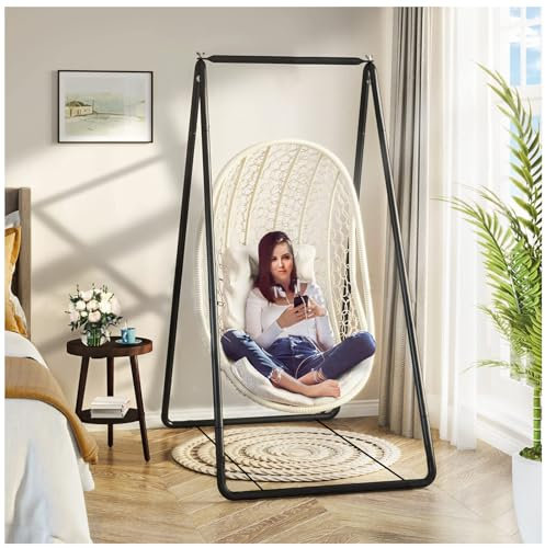 Heavy-Duty Hammock Chair Stand Only, 100KG Capacity Adjustable Indoor/Outdoor Swing Stand with Anti-Slip Rubber Mat, A-Frame Easy Assemble Space-Saving Hanging Chair Stand for Patio, Garden, Bedroom