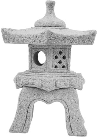 ERINGOGO Miniature Japanese Stone Pagoda Lantern Sculpture, Hexagonal Tiered Zen Garden Decor, Outdoor Fairy Garden and Aquarium Terrarium Ornament, Detachable Lid, Single Piece