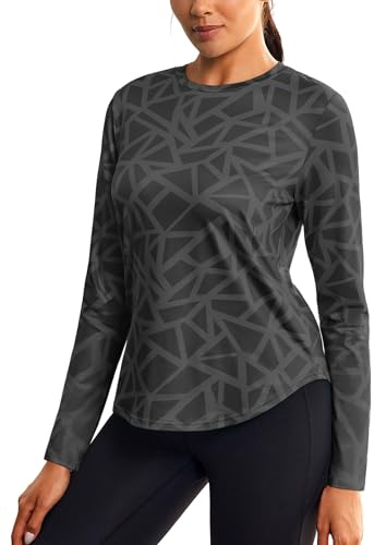 PINSPARK Camiseta deportiva de manga larga para mujer, de secado rápido, funcional, deportiva, para yoga, fitness, correr, ligera, transpirable, Negro , XL