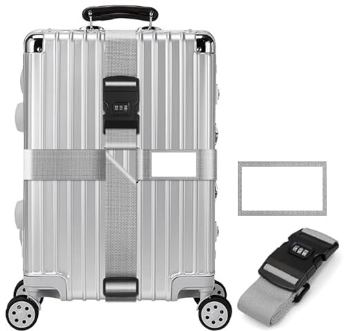 SQAQS Correas para Maletas con Bloqueo Codificado, Cinturones para Maleta de Equipaje de Viaje con Etiquetas, Accesorios para Maletas Ajustables, Correa de Maleta Cruzada para el Cierre(Plateado)