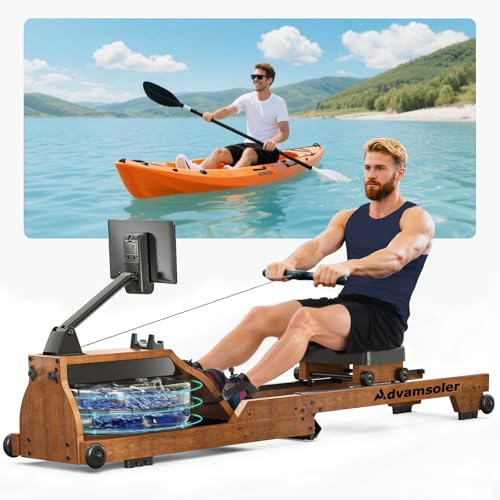 [2026 Neu] Advamsoler Wasser Rudergerät klappbar aus Massivholz – Bluetooth-App, LCD & Tablet-Halter, leises Ganzkörpertraining, gelenkschonend, max. 2m/150 kg, ideal für Zuhause