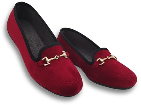 Le Parigine Eleganti Ballerine Donna da Casa, Friulane in Velluto Invernali, Ciabatte Basse e Chiuse, Produzione Artigianale (Rosso, Sistema Taglie Calzature EU, Adulto, Donna, Numero, Media, 39)