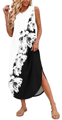 AUSELILY Maxi Dress for Women UK Casual Summer Long Dress Beach Cover-Ups Sun Dresses Women Sleeveless T Shirt Tank Dresses with Pockets
