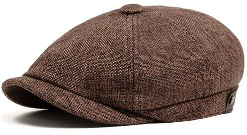 MCWTH Men's 8 Panel Newsboy Cap Vintage Tweed Cap Gatsby Ivy Golf Cabbie Hat Coffee