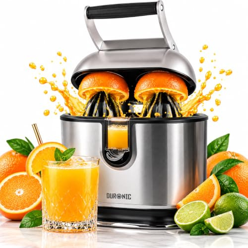 Duronic JE812 Electric Citrus Juicer, 105W Twin Lemon Juice Squeezer, Dual Orange Press Juicer with Large and Small Cones, Large Citrus Press for Extracting Lemon Juice, Limes and Grapefruit