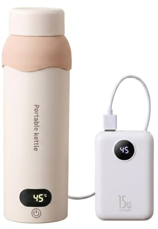 bollitore elettrico da viaggio, bollitore elettrico portatile, 500 ml da viaggio con 6 impostazioni di temperatura, doppia alimentazione USB-C/220 V, 12 ore di mantenimento in caldo, acciaio inossida