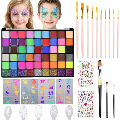 Palette Maquillage Enfant,Peinture Visage Enfant avec Pinceaux (54 Couleurs)