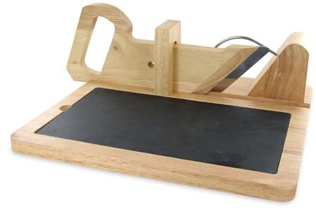 Totally Addict KD3212 Trancheuse à charcuterie et fromage manuelle avec Plateau Ardoise amovible La Sélection Brasserie Bois et inox Beige gris et noir H11,8 x 28,6 x 28,8 cm