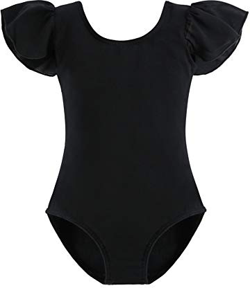 Stelle Girls Leotards Black Ballet Dance Leotards Ruffle Short Sleeve Gymnastics Outfits (Black, 85)
