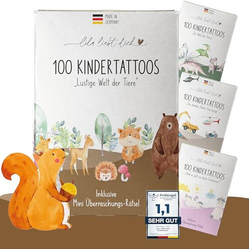lila liebt dich® 100 angesagte Kindertattoos mit Tieren – hautfreundlich & getestet – Tattoos für Mädchen & Jungen – Made in Germany