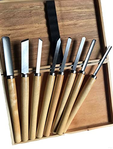 SGORBIE GIREVOLE COLTELLO 8 PZ LEGNO PROFESSIONALI SCALPELLI TORNIO TORNITURA