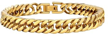 PROSTEEL Pulsera Oro para Hombre Mujer 19cm Largo Cadena Cubana Brazalete Dorado Metal 8mm Ancho