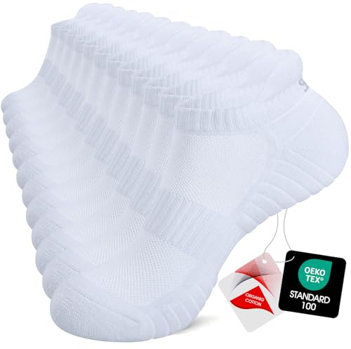 TANSTC Mens Running Socks Anti-Blister Cushioned Sports Socks Trainer Socks for Men Women Cotton Ankle Socks Low Cut Breathable Athletic Sock(6 Pairs)