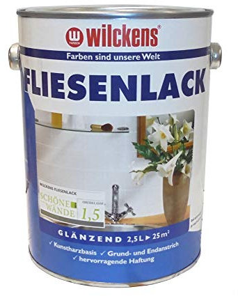 Wilckens 2,5 L. Fliesenlack Weiß Glänzend, Speziallack Wandfliesen, Küche, Bad