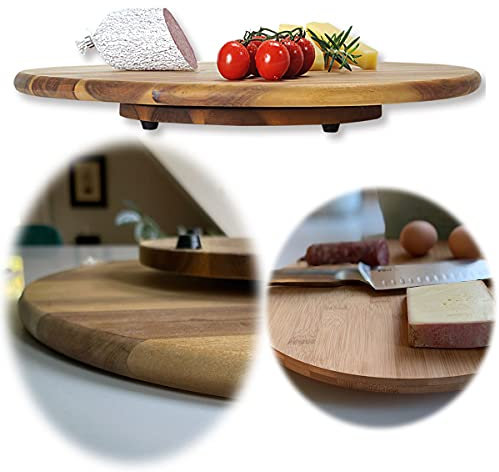 LS-LebenStil Nachhaltige Holz Drehplatte 40cm Akazie Kugellager Drehteller Drehtablett Servierplatte Servierteller Serviertablett Pizzateller Vesperbrett Käsebrett Tablett Drehkabinett Kuchen