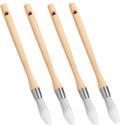 Lot de 4 pinceaux ronds et fins, 15 mm, pour cadre de fenêtre, poignée en bouleau, pinceau à lasure en acier inoxydable, pour travaux de peinture et décoration d'intérieur