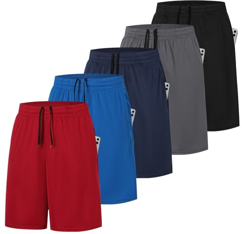 ZENGVEE Pack de 5 Pantalon Corto Hombre Running Transpirables Secado Rápido con Bolsillo Short Ropa Deportiva Pantalon Tenis Hombre Pantalon Gym para Baloncesto Fitness Pantalones（0904-Red-L）