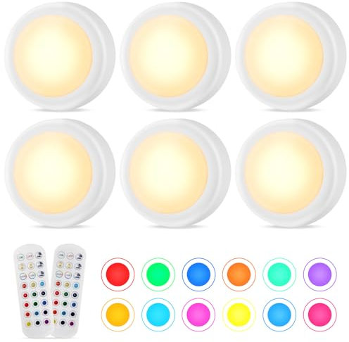 Ledronix RGB LED Schrankbeleuchtung mit Fernbedienung, Unterbauleuchte Küche, 15 Farben LED Nachtlicht Wiederaufladbar, Dimmbar Kabellos Schrankleuchten für Treppen Vitrine