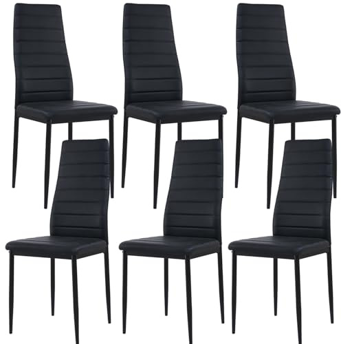 buybyroom Juego de 6 sillas de comedor Negro, sillas de cocina modernas con patas de metal, sillas tapizadas, Fácil de montar, adecuado para comedor, salón, cocina