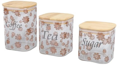 TOPINCN Juegos de Botes de 3 Piezas para Mostrador de Cocina, Botes de Almacenamiento de Alimentos Contenedor de Almacenamiento de Vidrio Hermético Transparente Juego de Tarros de