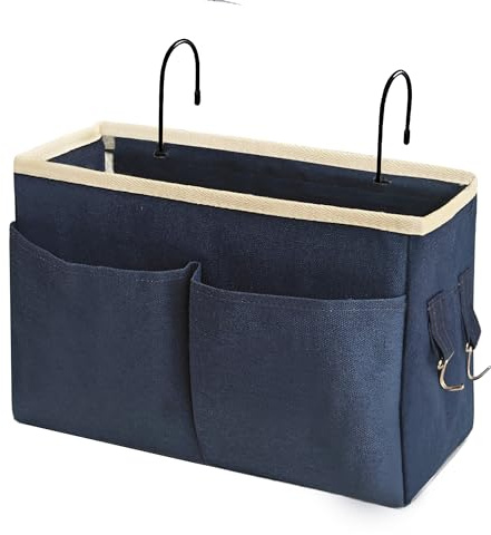 Someteth Bedside Caddy Bedside Hanging Storage Basket Multi-Function Organizer Caddy for Bunk and Hospital Beds Dorm Rooms Bed Rails, Can be Placed Glasses Books Mobile Phones（Navy Blue）
