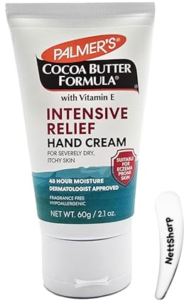 Palmers Cocoa Butter Formula Intensive Relief Hand Cream With Cosmetic Spatula, 60g, Fragrance-Free, Hypoallergenic, Vitamin E