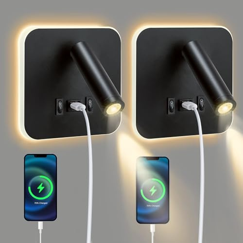 2PCS LED Lampara De Chevet Murale USB Port De Charge Applique Tete De Lit 325 ° Rotation Lampe De Chevet LED Pour Chambre Salon Bureau