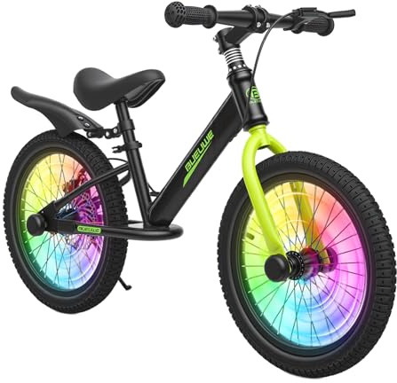 GASLIKE Springcykel 16 tum från 5–8 år för stora barn, lekcykel med broms, sadel justerbar höjd och pneumatiska däck, kolstålram med stativ, barncykel för pojkar och flickor (svart-grön)