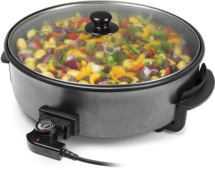 Tristar Sartén Eléctrica XXL, 40 cm de Diámetro, 7,5 L, Tapa Extraíble con Salida de Vapor, Revestimiento Antiadherente, Termostato Ajustable, Asas Frías, PZ-9146