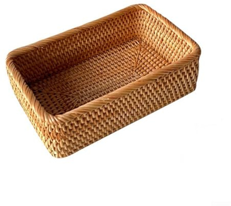Sawhamale Cesto portaoggetti in rattan intrecciato a mano per l'organizzazione della scrivania, contenitore quadrato per piatti di frutta per cucina, ufficio o soggiorno (medio)