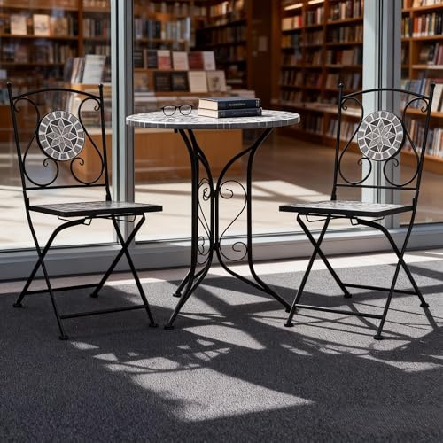 Woonisher Ensemble de mobilier de Jardin en Solde, Ensemble Bistro 3 pièces, Gris, mobilier en céramique, mobilier de Balcon pour Petits avec 1 Table et 2 chaises pour et terrasse
