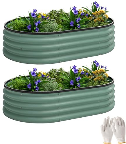 Outsunny Lot de 2 Carrés potagers de Jardin Potager surélevé, bac Potager en Acier galvanisé, jardinière Exterieur modulaire 135 x 90 x 30 cm, pour légumes, Fleurs et Herbes Jardin, Vert