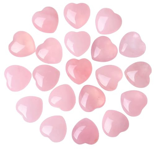 20 piezas de corazón de cuarzo rosa, mini cristales de corazón pulidos para meditación, piedra de bolsillo para transporte diario, juego de regalo de cuarzo rosa natural