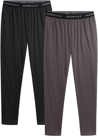 The Essentials Wardrobe 2PK Mens Lounge Pants - Jacquard WB - Black/Grey - Large