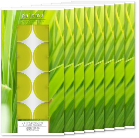 pajoma® Confezione da 8 lumini con citronella, 64 candele profumate in involucro di alluminio, durata circa 4 ore, altezza 1,5 cm, diametro 3,5 cm, qualità premium | decorazione, gastronomia, attività