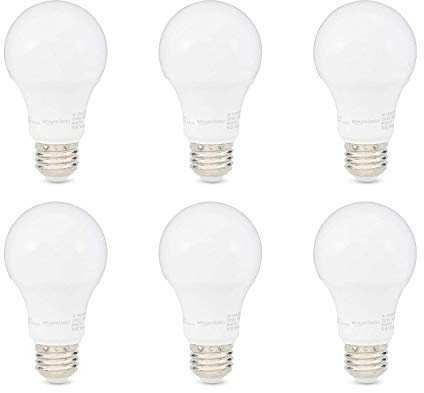 Amazon Basics LED Light Bulbs, Energy Efficient 6W, 40 Watt Equivalent, E26 Standard Base, 2700, Dimmable, 10,000 Hour, Soft White, 6 Count