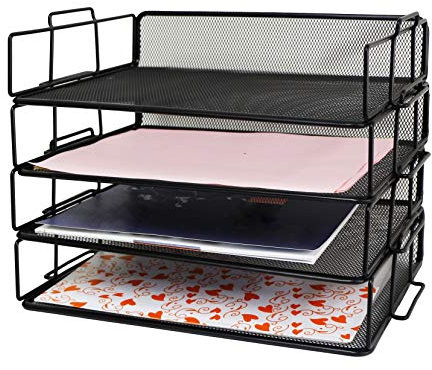 Exerz Drahtgeflecht Papiersortierer 4 Stück Etagen/Schreibtisch Multifunktionaler Organizer/Aktenhalter Briefablage Stapelbar für Büro, Schule