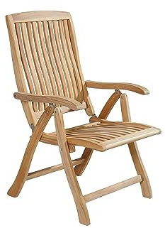 LC Garden »Birmingham« Teak Gartenstuhl Hochlehner Klappstuhl mit Armlehnen 4-Fach verstellbar Natur-braun