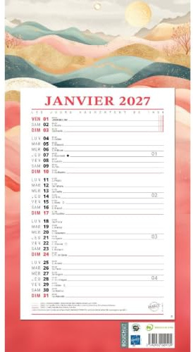 Bouchut Calendrier bloc mensuel à feuillets 2027 – 12 mois : janvier à décembre - Format : 19x36 cm - Visuel Aléatoire