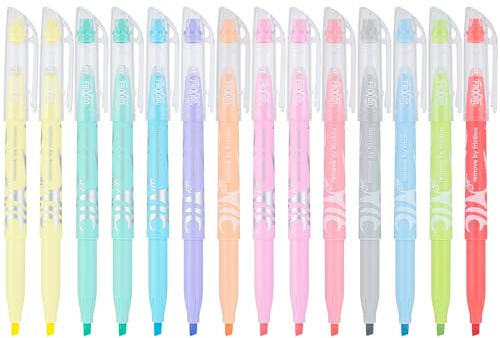 Pilot FriXion Light Pastel Erasable Highlighters, Chisel Tip, Pack of 14, Assorted Colors - Ideal for School, Journaling, and Office Use
