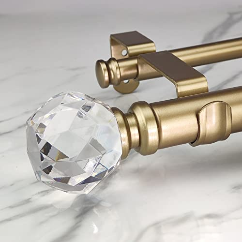ILAISIHOME Double Curtain Rod Set:1-1/8 Inch Diameter Luxury Gold Curtain Rods,36-72 Inch Adjustable Gold Drapery Rod with Crystal-clear Faceted Finials for 1 Pack