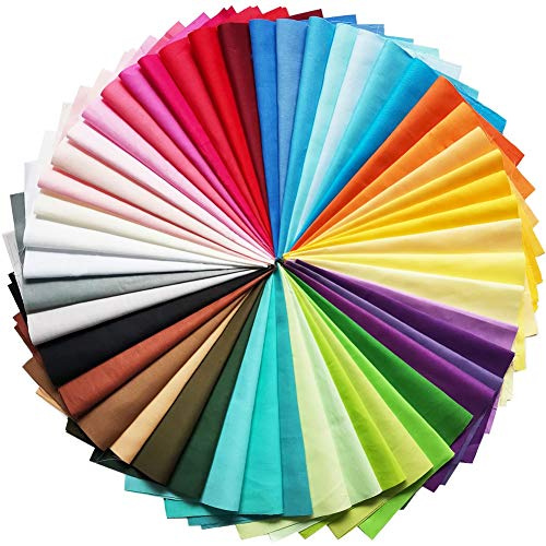 MIDUOLE Quilting Fabric, 50 Pcs Fat Quarter Fabric Bundles 8 x 8 (20cm×20cm) Solid Colors Pure Cotton, Precut Squares Sewing Quilting Patchwork Scraps for DIY Crafting.